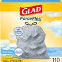 Glad Tall Kitchen Drawstring Trash Bags - Odorshield 13 Gallon White Trash Bag, Febreze Fresh Clean, 110 Count