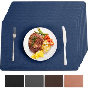 Bxzandya Vinyl Placemats Set of 6 Heat Resistant Easy Clean Non-Slip Place Mats for Dining Table Faux Leather Waterproof Stain Resistant Wipeable Washable PVC Table Mats(6, Blue)