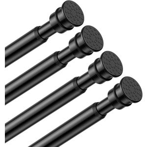 Tension Curtain Rod 26 to 48 Inch Adjustable Tension Rods 4 Pack Expandable Spring Tension Rod Black No Drilling for Closet Kitchen Cupboard Wardrobe Door Bookshelf DIY Projects