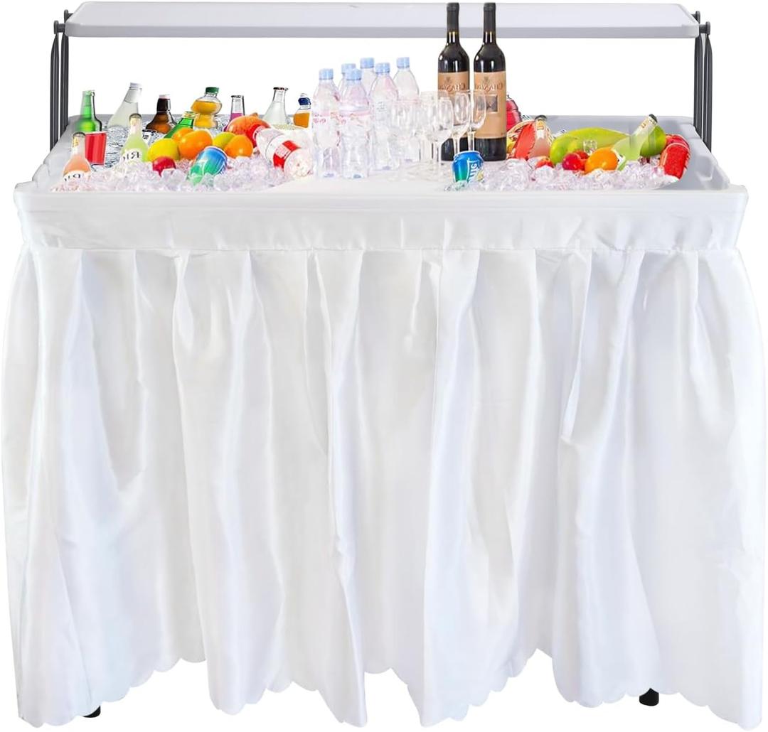 Nice C 4 ft Folding Ice Cooler Table, Party Cooler, Grazing Table, Tables with Drain, Party Cooler Tables, with Matching Skirt, Storage Shelf (White), 4 ft x 38.2 in x 22 in x 39.4 in