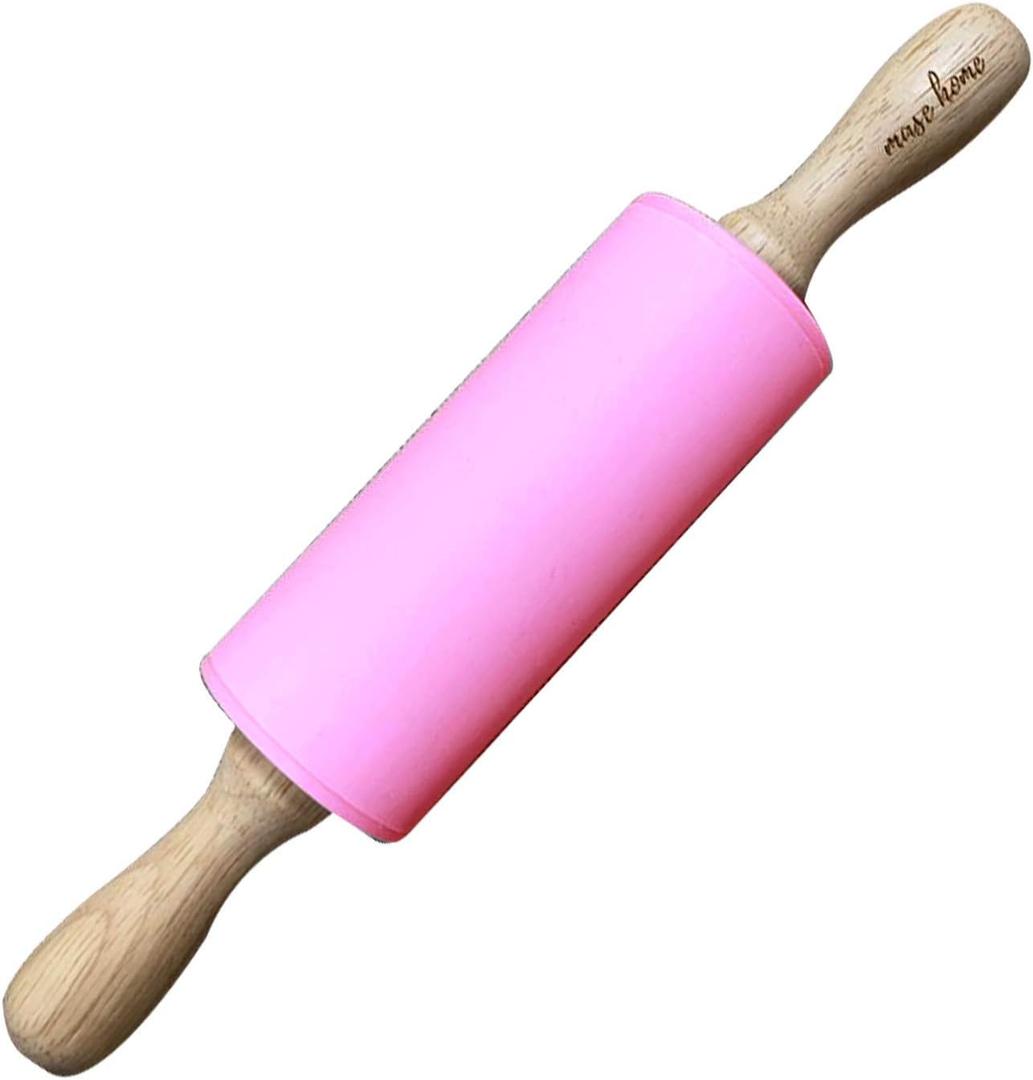 Silicone Rolling Pin for Baking - Nonstick Surface Wooden Handle (17" Large)