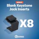 Everest 24 Port Keystone Patch Panel (1-Pack) - Removable 6-Port Panels - Use with Slim Profile Keystones ONLY (Wider Jacks May not fit Side by Side) - with Adjustable Rear Cable Management Bar