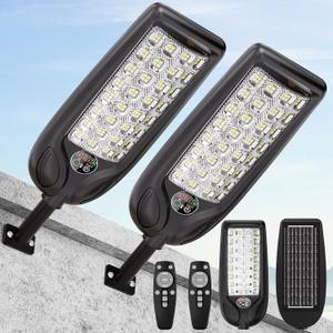 MMKT Solar Street Lights Outdoor, 3 Color Warm White LED Dusk to Dawn IP65 Waterproof Solar Flood Light with Motion Sensor and Remote Control for Outside Path, Yard, Garden, Walkway