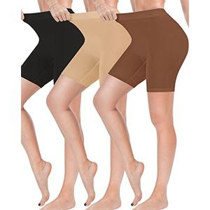 Reamphy 2 Pack Slip Shorts for Women Under Dress,Comfortable Smooth Yoga Workout Biker Shorts(Black/Brown,M)