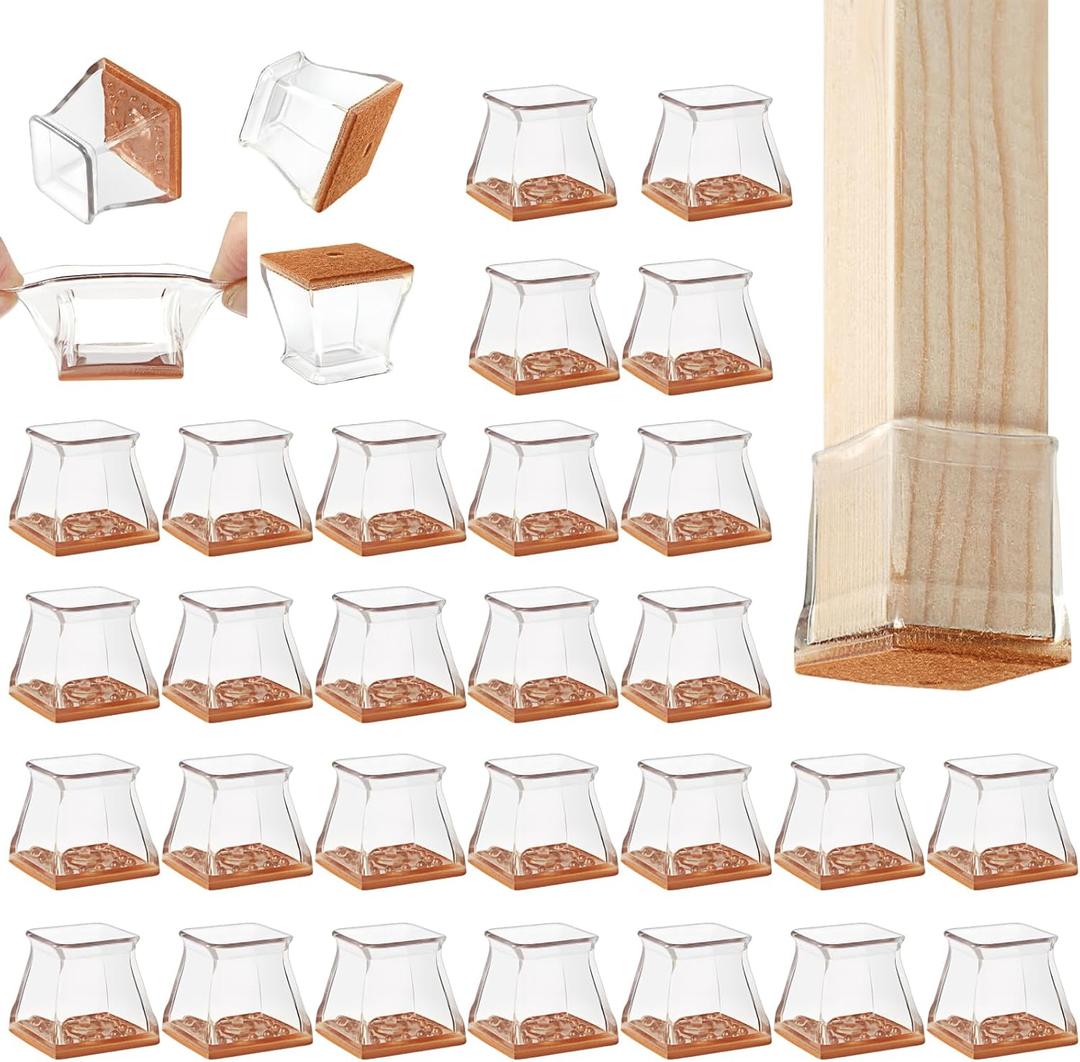 CHUNZEXI 36 Pack Square Chair Leg Floor Protectors for Hardwood Floors, Silicone Felt Covers Pads Caps, Protect Wood Furniture Feet Floors Noise Reduce and Scratch (Square Large)