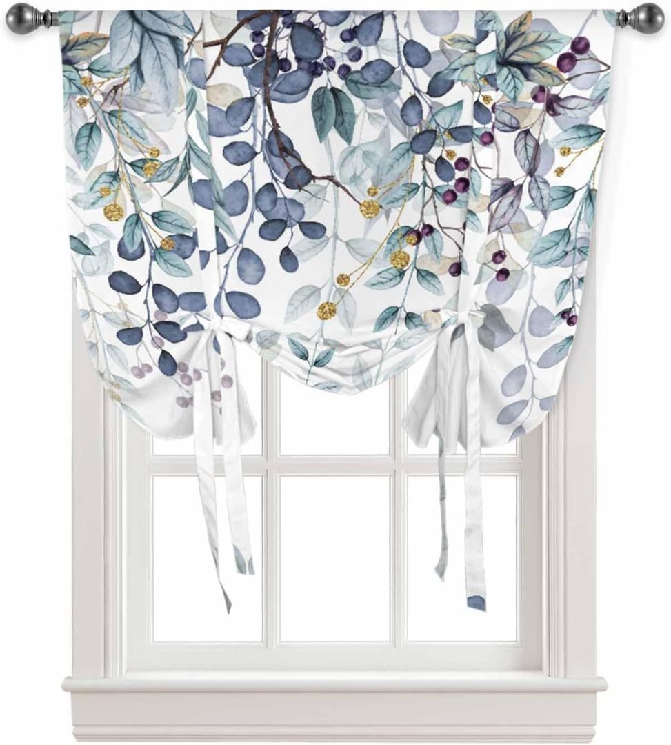 Blue Green Leaves Kitchen Window Shades Tie Up Curtains, Rustic Leaf Branches Balloon Curtain Valances for Windows, Funny Country Farmhouse Valance Drapes for Cafe, Living Room, Bedroom 34"x45" Blue Green Leaves Kitchen Window Shades Tie Up Curtains, Rustic Leaf Branches Balloon Curtain Valances for Windows, Funny Country Farmhouse Valance Drapes for Cafe, Living Room, Bedroom 34"x45"
