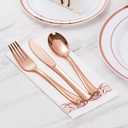 Goodluck 150PCS Rose Gold Plastic Silverware, Rose Gold Utensil Disposable, Plastic Cutlery Set of 50 Forks, 50 Spoons, 50 Knives for Wedding, Party, Valentines