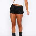 NVRENJIA Women Y2K Lolita Bloomers Lace Mesh Ruffle Fairy Short Sexy Layered Pettipants Coquette Boy Shorts (M)