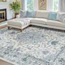 RELEANY Area Rugs 7'x9' Washable Non-Slip, Floral Vintage Distress Print Pattern Medallion Carpet for Living Room Bedroom Dining Room, Light Blue Navy Beige Gray White