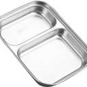 Angoily Stainless Steel Plate, 2 Grid Compartment Portion Control, Toddler Plate for Fruits, Snacks, Salads, Parties, Camping, Metal