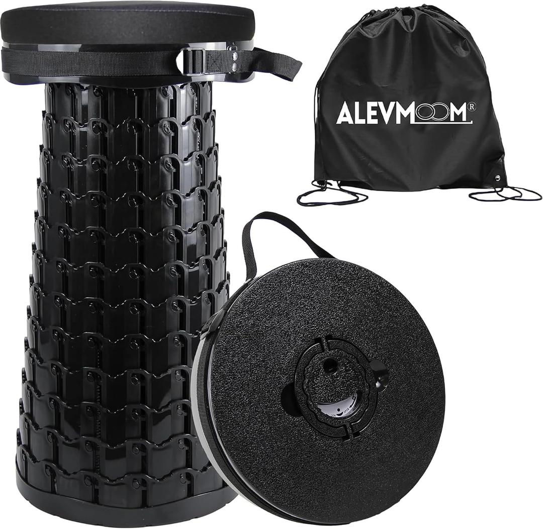 ALEVMOOM 2026 Upgraded XXL Collapsible Stool with Cushion & Bag, Higher 23.2" Heavy Duty Telescoping Stool Max Load 1000 lbs, Portable Retractable Folding Seat Chair for Camping Travel