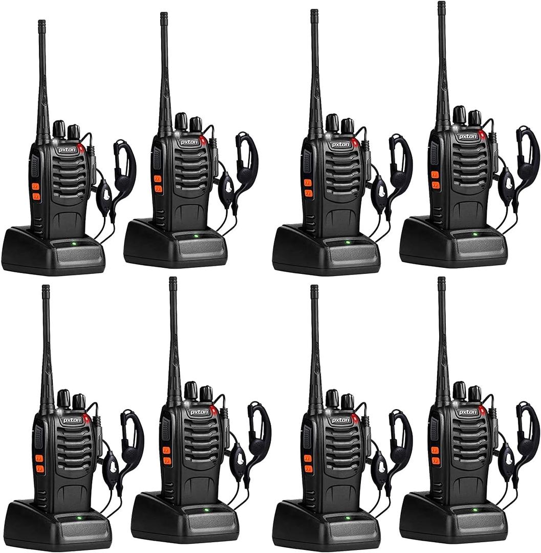 pxton Two Way Radios Long Range for Adults with Headphones, Walkie Talkies 16 Channel Handheld 2 Way Radio Rechargeable with Flashlight Li-ion Battery and Charger (Pack of 6）