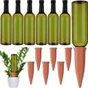 Teenyyou 12 Pcs Watering Spikes for Indoor Plants Include 6 Terracotta Self Watering Spikes Devices and 6 Pcs 26 oz Plastic Bottles Slow Release Vacation Insert Automatic(Green)