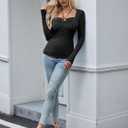 Amoretu Women's Stretchy Ruched Slim Fit Shirt Long Sleeve Going Out Fitted Tops (Black, S)