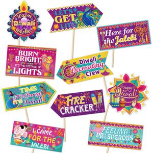 HOWAF 20 Pieces Happy Diwali Photo Props Signs, Festival of Lights Welcome Yard Sign, Diwali Party Photo Props Backdrop, Diwali Party Themed Celebration Front Door Decoration