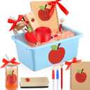 8 Pcs Back to School Teacher Gift from Students Thank You Teacher Appreciation Gift Set for First Day of School Women Glass Cup Basket Notebook Pen Dry-erase Marker