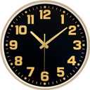 Wall Clock, 8inch Modern Silent Non-Ticking Wall Clocks Battery Operated with Large Easy-to-Read Numbers Tempered Glass, Decorative Analog Clock for Bedroom Living Room Kitchen Gym,Black Gold