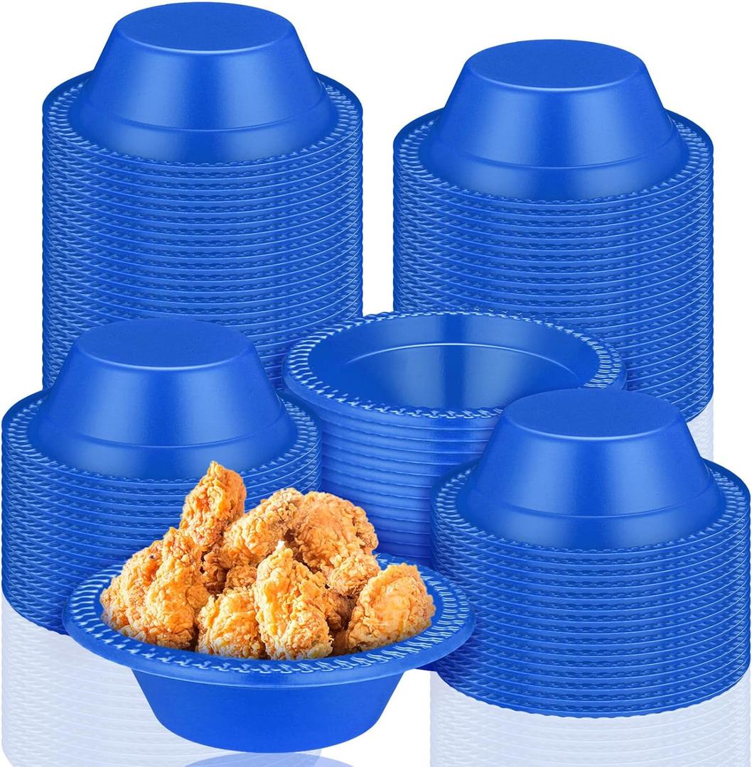 Lallisa 100 Pcs 12oz Blue Disposable Bowls Dessert Cups Ice Cream Snack Salad Soup Food Serving Bowls for Hanukkah 4th of July Independence Day Party Favor Picnic