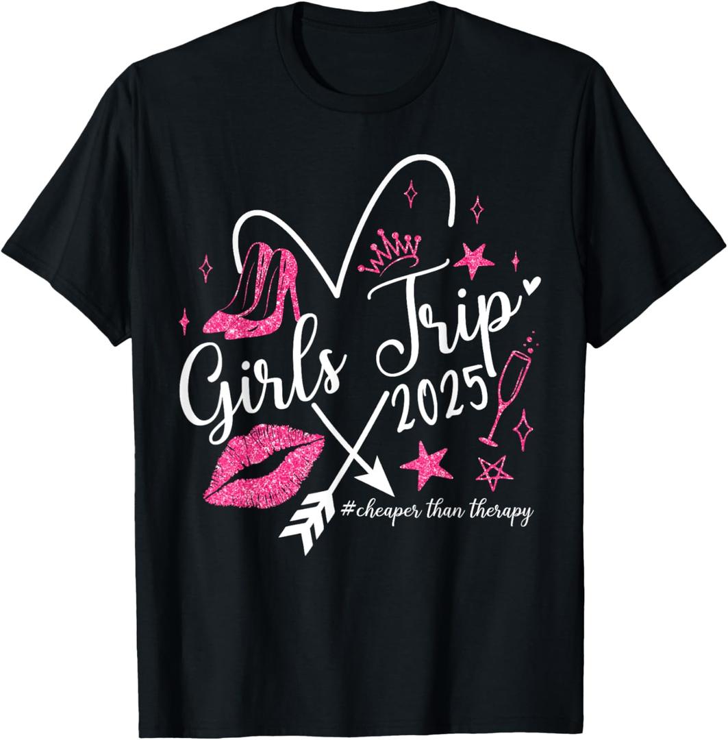 Funny Girls Trip 2025 Summer Vacation Girls Weekend Womens T-Shirt (Siz Small, Black)