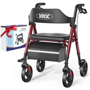 VOCIC Walkers for Seniors, Z21 Rollator Walker with Seat Supports 330lb, 8" Big Wheels for All Terrain, Ergonomic Arc Seat & 6" Ultra Backrest Foldable Walker, Dual Height Adjustment, Lightweight 2025