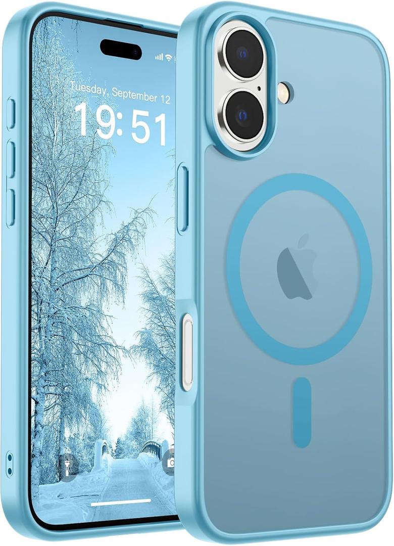 SUPFINE Magnetic for iPhone 17 Case (Compatible with MagSafe)(Military Grade Drop Protection) Translucent Matte Shockproof with Anti-Fingerprint Phone Cover 2025,Light Blue