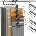 Pants Hangers Space Saving - 4 PCS Closet Organizer and Storage Jean Hangers, Stainless Steel Anti-Slip Clothes Hanger Scarf Holder Pants for Jeans Leggings Trousers Rack for Back to School, Black