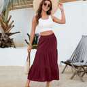 Women's 2025 Summer Boho Tiered Maxi Skirt Flowy A-Line Elastic Waist with Pockets Trendy Beach Long Skirts (XXL)