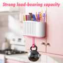 Straw Holder and Organizer for Reusable Straws Rack with Strong Suction Cup & Adhesive, Under Cabinet or On Wall Mount, No Drill Kitchen Organization for Metal, Glass, Silicone Straws White Pink