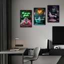 3Pcs Halloween Neon Bathroom Wall Art Tropical Ghost Dying To Relax Painting Picture Wall Decor Fashion Funny Gothic Ghost Toaster Poster Print Artwork For Apartment Living Bedroom Home Decoration (16L" x 12W")