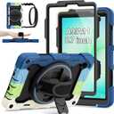 for Galaxy Tab A11/ A9 Case 8.7 Inch, Rugged Case for Samsung Galaxy A9/ A11 Tablet with Screen Protector 360 Rotating Stand Shoulder Strap Pen Holder 2025/2023 Model, Blue/Black