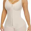YIANNA Fajas Colombianas Postpartum Shapewear for Women Tummy Control Butt Lifter Body Shaper with Zipper Crotch (X-Large, Beige)