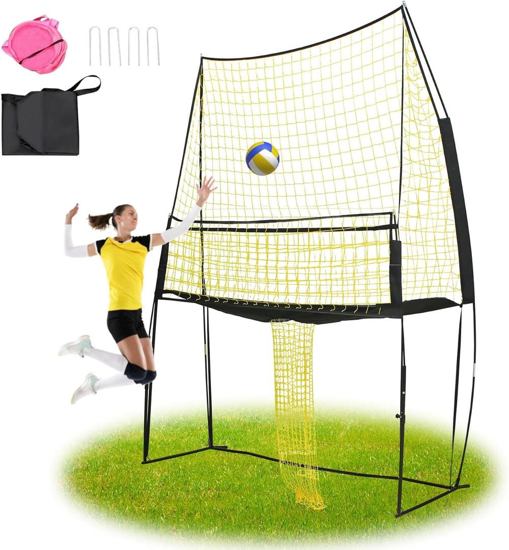 11ftx8ft Adjustable Volleyball Training Net, Portable Volleyball Practice Net for Serving, Spiking, Setting Yellow & Black, Easy Setup for Indoor/Outdoor Use