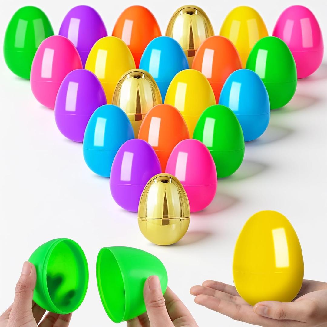 Garma 72 Pcs 3.15'' Easter Eggs - Empty Bright Colors Plastic Eggs with 6 Golden Eggshell Bulks for Easter Party Favors Supplies Easter Egg Hunt Game Basket Stuffers Fillers Classroom Exchange Prize