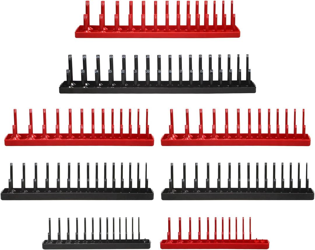 8PCS Socket Organizer Tray Set,SAE & Metric Socket Trays, 2PCS 1/4", 4PCS 3/8", 2PCS 1/2" Drive Deep and Shallow Socket Holders for Toolboxes (8pcs socket organizer