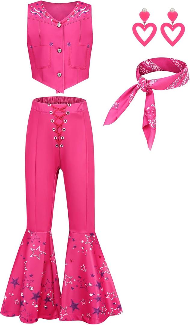 Girls Pink Costume Dress Cosplay Costumes for Girls Birthday Party Costumes with Accessories 4-11years (160=9-10Years, Rose Red)