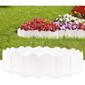 20 Pcs Garden Edging Borders, 10.5ft Plastic Landscape Borders, 5.3 in Tall Interlocking Decorative Gardens Fences Edging, Flexible Lawn Edging Flower Bed Border, for DIY Patio Walkway Yard (White)