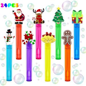 24PCS Christmas Party Favors for Kids, Bubble Wand Bulk Christmas Toys Gifts for Crhsitmas Stocking Stuffers Goodie Bag Fillers Classroom Prizes, Christmas Party Supplies for Girls Boys (Christmas)