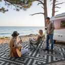 GENIMO Outdoor Rugs 8x10 Waterproof, Reversible Mats, Area Plastic Straw Rug, Outside Carpet, Geometric Rv Mat for Patio Camping Rv Picnic Backyard Deck Balcony Porch Beach Trailer (Black & Grey)