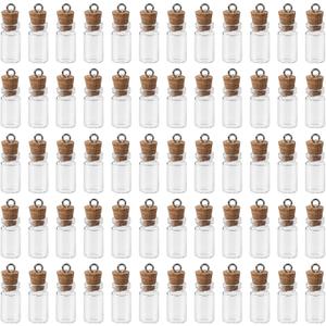 60 Pieces 1 ml Small Glass Bottles with Cork Lids, Mini Glass Wishing Bottles, Empty Spell Jars for Theme Party DIY Crafts Christmas Tree Decoration