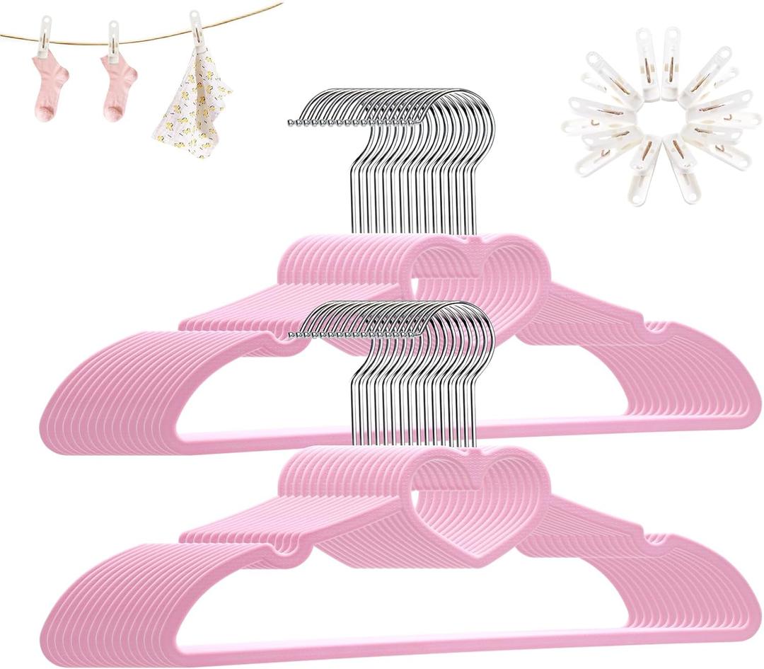 Plastic Hangers 30 Pack, Pink Hangers Ultra Thin Space Saving - 360 Degree Swivel Hook & 10 Clips-Strong & Durable for Sweaters,Dress, Shirt, Coat