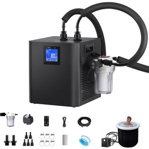 Ice Bath Water Chiller, 1/3 HP Water Chiller for Cold Plunge Tubs, with Pump, External Filter and Filter Media, Remote Control - for Home and Professional Use