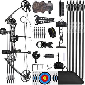 Lanneret Compound Bow and Archery Sets - Right Hand Archery Compound Bows 0-70 lbs Draw Weight Adjustable for Adults and Beginners25"-31" Draw Lengthup to IBO 320 fpsArchery Hunting Bow Set, Black-Righthanded