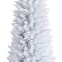 CHEFJOY 7FT Pencil Christmas Tree, 436 Branch Tips Slim Skinny Xmas Tree with Stable Metal Stand, Hinged Design for Easy Assembly, Artificial Holiday Pine Tree for Indoor Outdoor Decoration, White