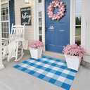 Ckorzen Coffee and White Plaid Rug, 28" x 43" Outdoor Front Porch Door Decor Mat, Washable Cotton Woven Farmhouse Area Rug for Layered Door Mats Carpet, Entryway, Easter Dcor