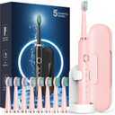 Rtauys M5 Sonic Electric Toothbrush for Adults and Kids - Rechargeable Electric Toothbrush Kids Ages 12+ and Adults with 8 Brush Heads & Travel Case, 120 Days Battery Life - Pink