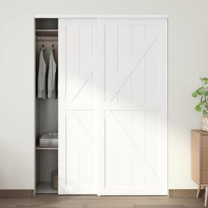 JUBEST 60"(Double 31") x80" Sliding Closet Door, K Style Bypass Closet Door with Hardware Kit & Matching Fascia, Preassembled Solid Wood Slab with Water-Proof PVC Surface, Easy to Install, White