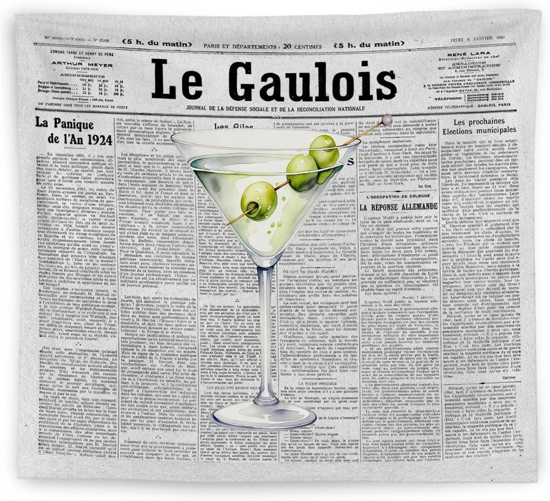 WNAGT Vintage Dirty Martini Tapestry Wall Hanging, Gifts for Martini Cocktail Lovers, Retro Newspaper Cocktail Wall Blanket Decor for Bedroom Home Bar Pub Lounge, 50x60 Inch