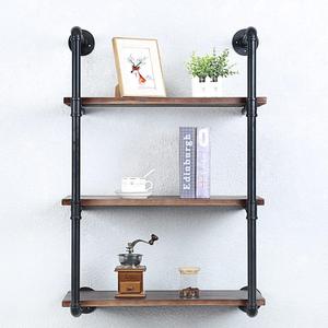 Industrial Pipe Shelving Wall Mounted,24in Rustic Metal Floating Shelves,Steampunk Real Wood Book Shelves,Wall Shelf Unit Bookshelf Hanging Wall Shelves,Farmhouse Kitchen Bar Shelving(3 Tier) (3-layer)