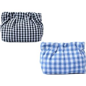 Small Pouch bags for purs 2pcs Mini Cosmetics Makeup Corduroy Storage Bag No Zipper Self-closing Accessories Organizer for Cosmetics Headphones Jewelry (Blue+black)