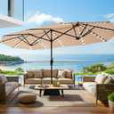 SUPERJARE 13ft Outdoor Patio Umbrella with Solar Lights, Double-sided Deck Pool Umbrella with 1.5 Inch Pole, Fade Resistant Canopy, 12 Sturdy Ribs, for Porch, Market, Backyard, Beige (No Base)